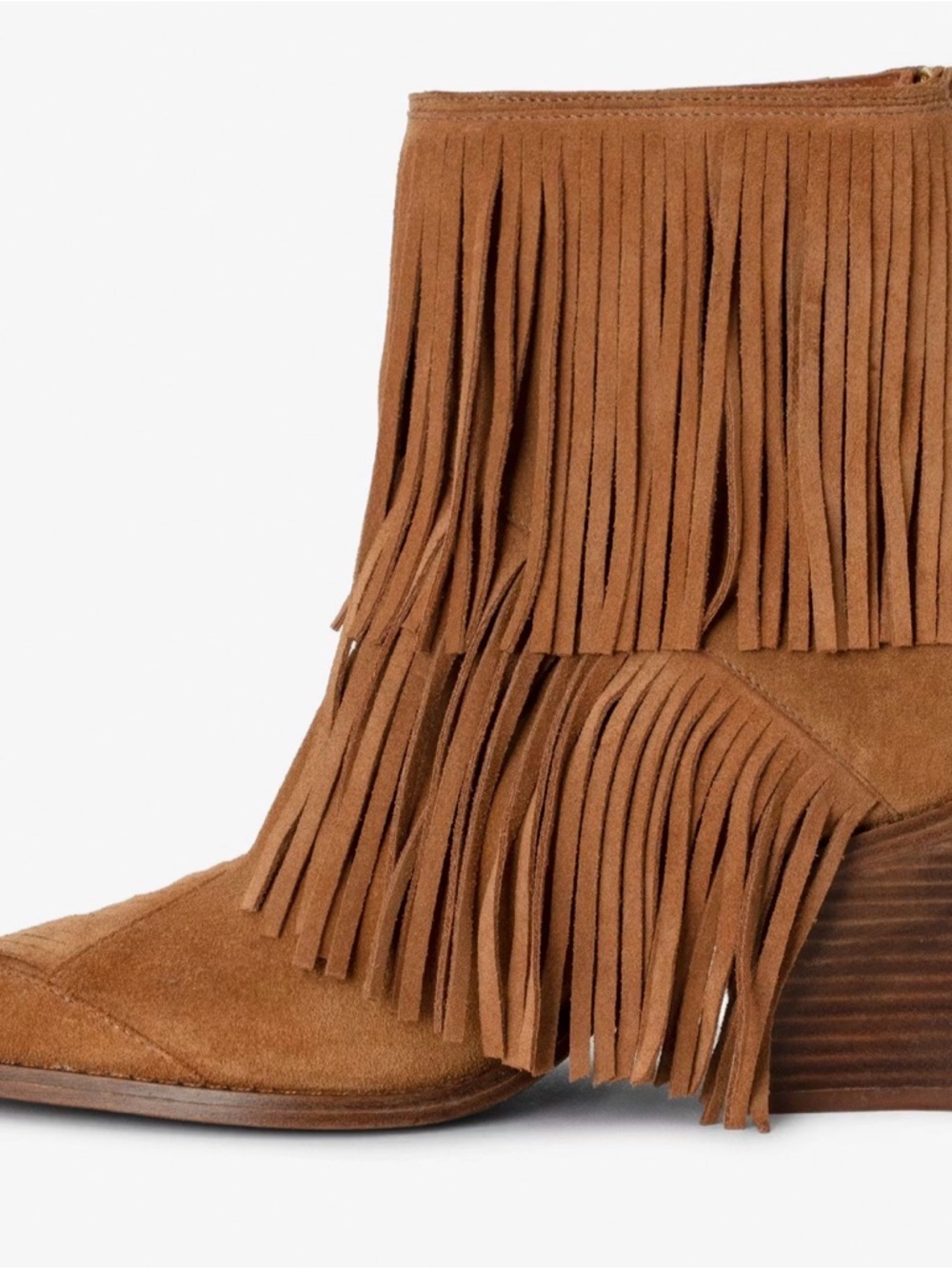 Zadiq&Voiltaire Fringe Suede Ankle Cara Boots - Tan Women’s Western Style.